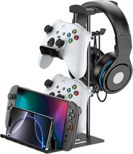 Headphone Stand with Controller Holder Aluminum Desk Organizer Black