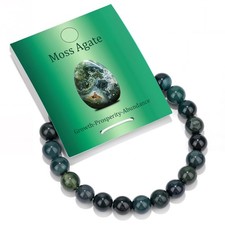 8mm Natural Moss Agate Healing Crystal Beaded Stretch Bracelet for Women Men