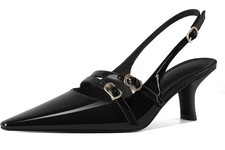 Women's Slingback Pointed Toe Kitten Stilletto 2.5  Heels.Black NIB 9