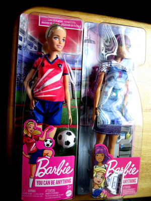 2 Barbie Dolls - Barbie Hair Stylist/Succor Player You Can Be Anything NIP