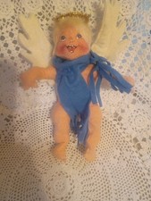 Vintage Annalee Christmas Angel with Halo Blue Scarf Wings 1990