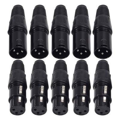 10pcs 3 Pin XLR Audio Jack Microphone Connector - 5 Male and 5 Female XLR Con...