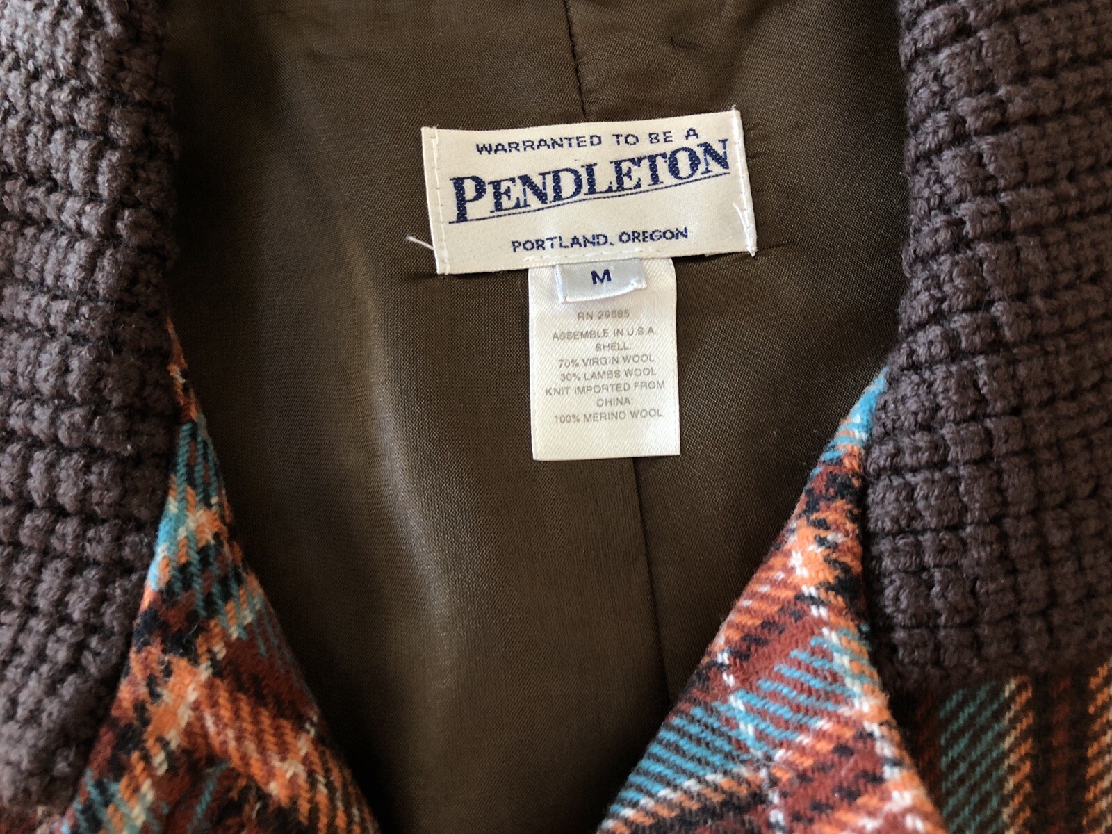 Pendleton Brown Plaid Button Front Wool Cardigan … - image 2
