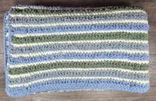 Baby New Handmade Chunky 48"x58" White Blue  Green Knit Baby Blanket