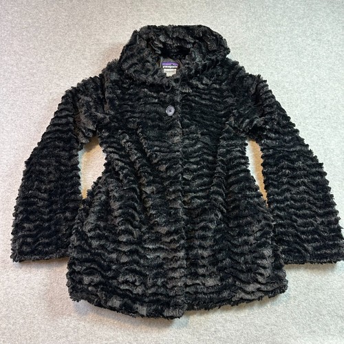 Patagonia Pelage Coat Faux Fur Shawl Jacket Black Buttons Girls Sz Large - Picture 17 of 18