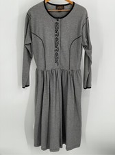 Eddie Bauer Dress Maxi Womens Large Long Sleeve Lagenlook Gray Black Embroider
