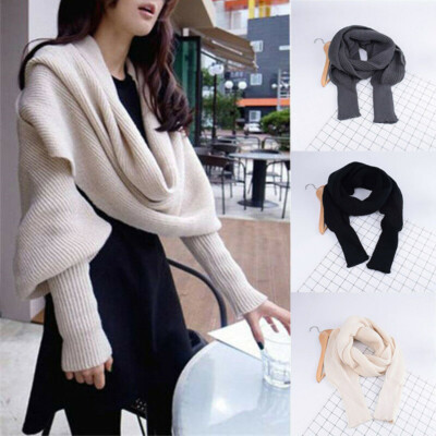 Women Scarf Knitted Warm Sweater Tops Scarves Wrap Winter Shawl with Sleeves  | eBay