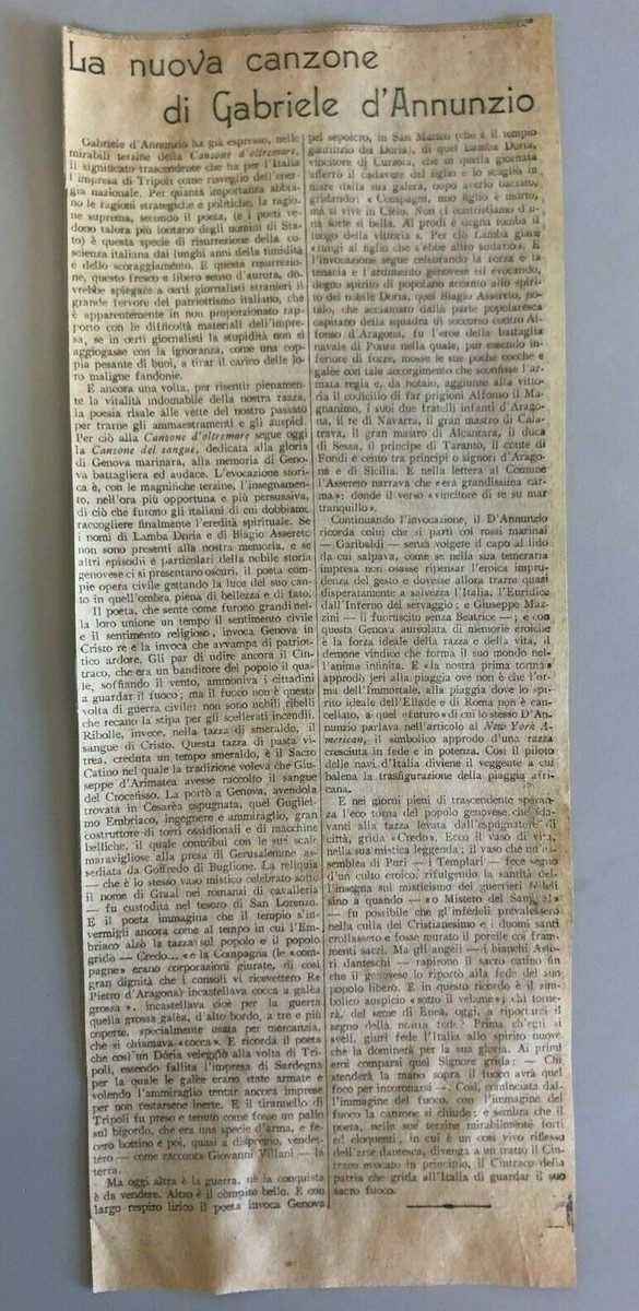 Raro Gabriele d'Annunzio Note alla canzone di Mario Bianco