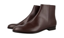 PRADA SAFFIANO DRESS ANKLE BOOTS SHOES 2TB053 BROWN LEATHER US 13 EU 46 46,5