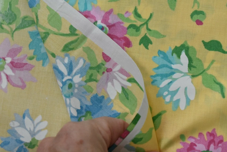 34" Long, Vintage, Pink & Blue Floral on Yellow Polished Cotton, Kesslers, P3137 - Image 4 of 4