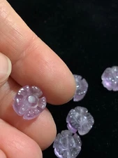 One Vintage Carved Chinese Bead Purple Lavender Amethyst Flower Shape 10mm 
