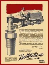 1922 Bethlehem Spark Plugs W/ Cletrac Tractor New Steel Sign 30x40