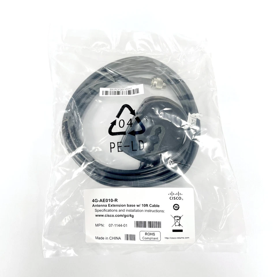 NEW Cisco 4G-AE010-R Extension Base 10' Cable w/ 4G-LTE-ANTM-D Dipole Antenna - Image 4 of 4