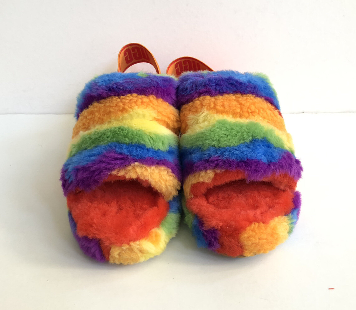 UGG PRIDE FLUFF YEAH CALI COLLAGE MULTI COLOR RAINBOW SANDAL