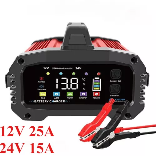 25A Fast-Charging Car Battery Charger - 12V/24V for Lifepo4 Lead Acid Boat Truck - Picture 2 of 14