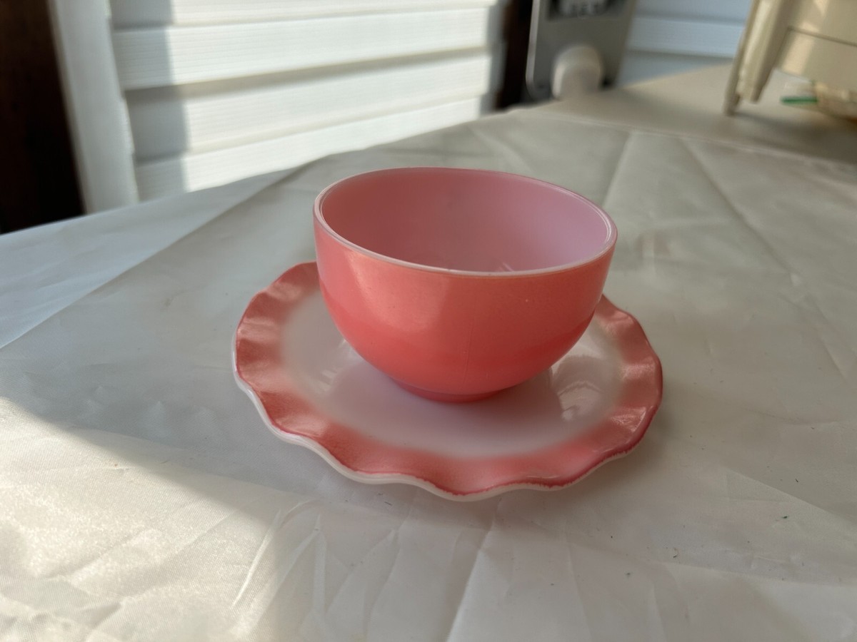 Vintage Hazel Atlas Pink Crinoline Ruffled Ripple Cup & Saucer | eBay