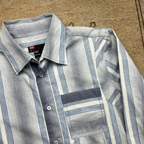 Vintage Y2K Diesel Italian Blue Striped Gradient Shirt Size Medium - Picture 2 of 4