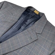 Jos A Bank Men  s Gordon 100 Wool 2-Button Blazer Jacket Navy/Brown Plaid   46R