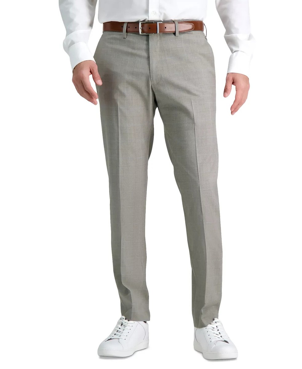 Kenneth Cole Reaction Men's Slim Fit Stretch Check Dress Pants Gray Size 31X32