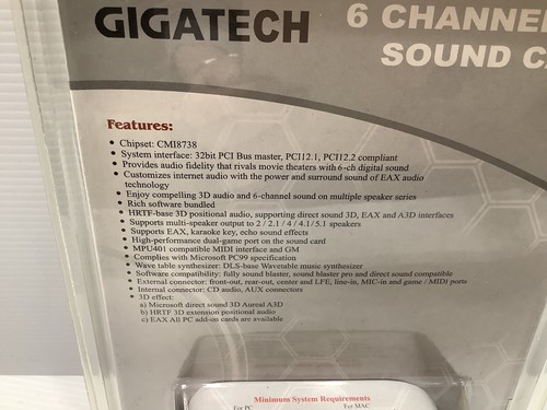 Gigatech 6 Channel Sound card PC Chipset CM18738 New Old stock Computer - Picture 4 of 5