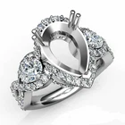 1.50Ct Moissanite Three-Stone Vintage Pear Semi Mount Ring 925 Sterling Silver