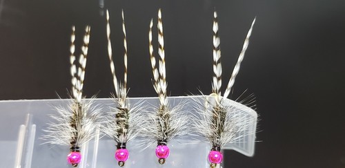 FLY--FLIES (*PINK BEAD-HEAD WHITE GRIZZLY EEL BUGGER * )*2 FLIES * SIZE 10 * - Picture 2 of 12