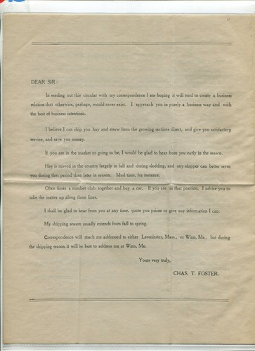 Vintage Letterhead Advert CHARLES FOSTER HAY & STRAW Leominster MA Wynn ME 1913 - Picture 2 of 2