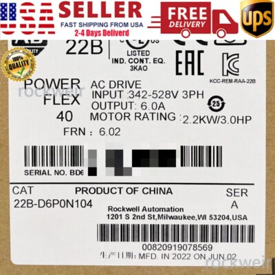 New Factory Sealed AB 22B-D6P0N104 Powerflex 40 AC Drive 3.0Hp 2.2kW 22BD6P0N104