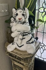 Vintage Black White Mom  Baby Leopard Tiger Plush Stuffed Toy RARE Realistic