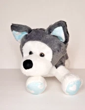 Animal Adventure ~7 Inch ~  Husky Puppy Dog Plush Gray and Blue White Heart Paws