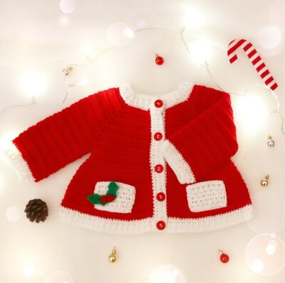 Golfino Natale in Lana per Neonata Uncinetto Fatto A Mano Regalo