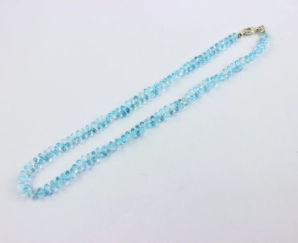 Collana Di Topazio Blu Pietra Preziosa A Goccia Facettata Topazio Blu - Immagine 4 di 4