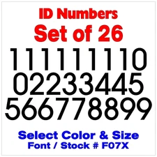 Helmet - Sport Vinyl Decals - 26 ID Numbers - Select Color & Size STK# F07X
