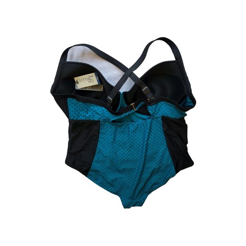 Terra Sky One Piece Swimsuit Aqua With Black Polka Dots Sz 3X 24W / 26W - Picture 3 of 5