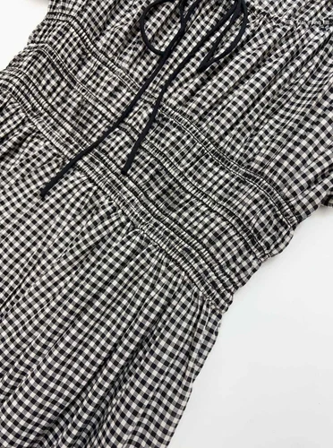 Damen Midikleid Doen Kariert Puffärmel A-Linie - Bild 10 von 13