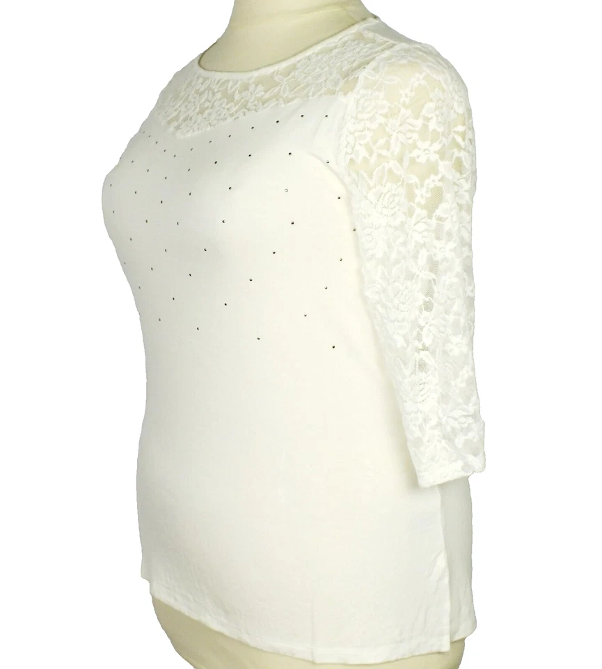 Nuevo con etiquetas Blusa Essentials By Milano Marfil Talla Grande 1X Tejida Encaje Tachuelas Elásticas Foto 2 de 4