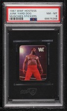 1987 Hostess Munchies WWF Wrestlemania Stickers Junkyard Dog PSA 8 sq1