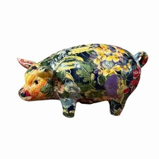 Vintage Ceramic / Decoupage Floral Pig Figurine Collectible Home decor