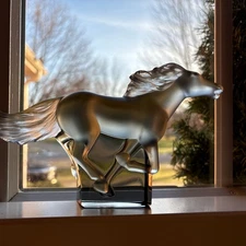 Lalique Kazak Gray Galloping Horse Crystal - MINT Condition