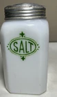 Vintage Hazel Atlas Milk Glass Green Shield Salt Shaker
