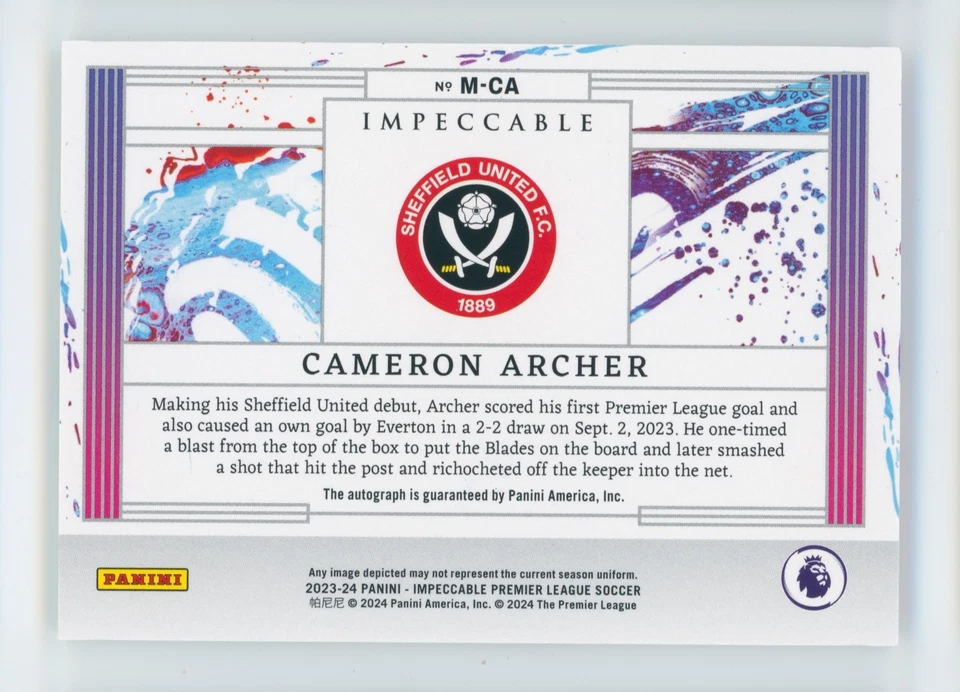 2023-24 Cameron Archer Panini Impeccable Platinum Autographed Soccer Card 1/1 - Image 2 of 3