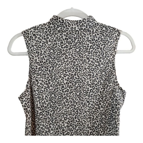 Olivia Rae Ribbed Knit Leopard Print Sleeveless Mock Neck Top Women's L NWT - Foto 5 di 6