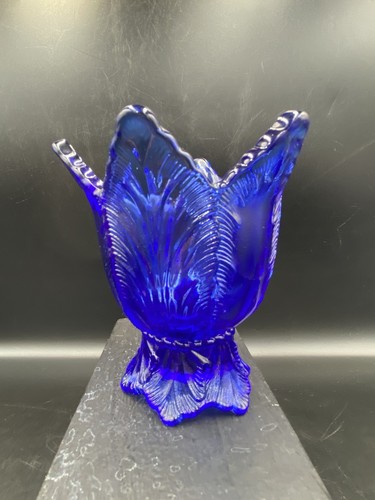 Fenton Cobalt Blue Glass Tulip 2 Way Votive Or Pillar Candle Holder - Picture 5 of 6