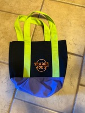 Trader Joe's Mini Canvas Tote Bag Black Purple Green 12.5