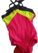 Vintage Swimsuit 1980's GIRLS 3X NYLON STRETCH COLORBLOCK 1 Piece swim suit NEW