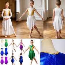Girls Sleeveless Irregular Hem Worship Tunic Dress Church Robe Lyrical Dancewear