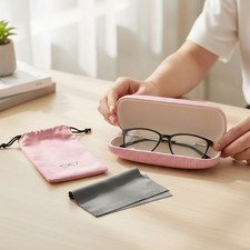 Elegant Hard Shell Sunglasses Case - Minimalist Linen Protection, Pink 6.1