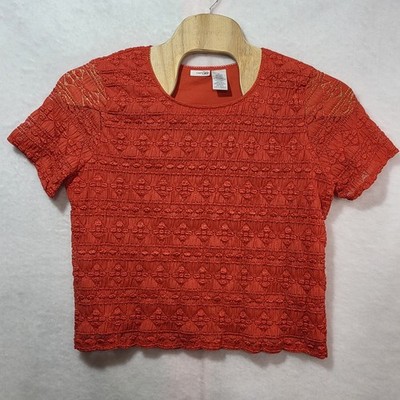 East 5th Woman Burnt Orange Textured Geometric Short Sleeve Blouse Plus 1X