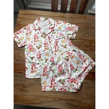 Strawberry Shortcake Pajama Set Womens Large White Satin Short Sleeve Shorts 2PC