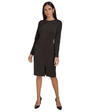 Calvin Klein Exposed-Zipper Scuba Sheath Dress Women's 8 Black Solid Long Sleeve